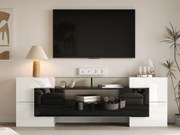 Meble TV 2m z drewna z 2 szufladami i 2 otwartymi półkami - Biały i Czarny
