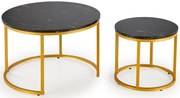 Kompet czarnych okrągłych stolików kawowych na złotej podstawie P0-B29