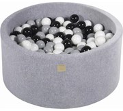 Okrągły Suchy Basen Z Piłeczkami 7cm Dla Dziecka, 90x40cm/300 Piłek, Welurowy, Jasnoszary, Piłki: Czarne, Szare, Białe - Meowbaby®