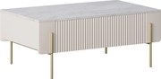 Stolik kawowy Malmi 100 cm z szufladami - kaszmir / crema bianca / złote nóżki