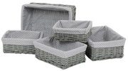 Zestaw koszyków wiklinowych z tkaniną Szara kropka, 5 szt., 5 rozmiarów, 48 x 18 x 37 cm