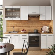 Aneks kuchenny biały wysoki połysk/złoty dąb power 240x60x81.6 fame-line