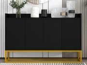 Bufet z 4 drzwiami bez uchwytów - styl nowoczesny - drewno + metal - czarny