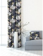 Zasłona dekoracyjna w kwiaty wzór magnolia granatowa - szer. 150 cm