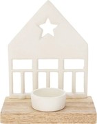 Świecznik dekoracyjny Domek z gwiazdą, biały, 13 x 19 x 8 cm
