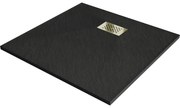 Mexen Hugo brodzik kwadratowy SMC 80 x 80 cm, czarny, maskownica złota - 42708080-G