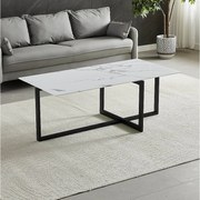 Prostokątny stolik kawowy – Hartowane szkło z efektem białego marmuru – Czarny metal – CHIARA