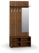 Garderoba z szafką na buty i lustrem PRIMO WOOD, 4 haczyki, półka, orzech