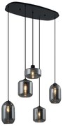 Nowoczesna lampa wisząca czarna z przydymionym szkłem 5-punktowa - Sheena Nowoczesny Oswietlenie wewnetrzne