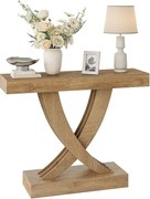 Stolik konsolowy 110 cm, rustykalny brązowy stół wejściowy z ramą w kształcie litery X, wąski stół do przedpokoju z płyty MDF