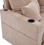 Rozkładana sofa z kieszeniami bocznymi i uchwytami na kubki, portami ładowania USB – khaki szenil