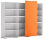 PLAN Regał biurowy wysoki długi BLOCK, 2390 x 400 x 1748, Biały / pomarańczowy