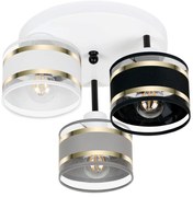 Lampa sufitowa biała trzypunktowa z szaro-czarno-białymi abażurami T-3
