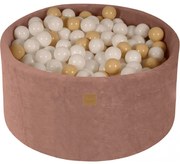 Okrągły Suchy Basen Z Piłeczkami 7cm Dla Dziecka, 90x40cm/300 Piłek, Welurowy, Beżowy, Piłki: Biały, Beż - Meowbaby®