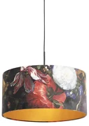 Lampa wisząca klosz welurowy kwiatowo-złoty 50cm - Combi klasyczny/Antyczny Oswietlenie wewnetrzne