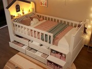 Łóżko piętrowe dla dzieci 90×200 cm - 4 szuflady - Taśma LED - Ze schodami ze schowkiem - Białe (materac nie jest zawarty)