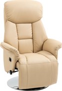 HOMCOM Fotel relaksacyjny z funkcją leżanki, obrotowy 360°, ekoskóra, beżowy, 78 x 80 x 109 cm, do 150 kg