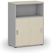 Szafa biurowa kombinowana z drzwiami przesuwnymi PRIMO GRAY, 800 x 420 x 1087 mm, szary/brzoza