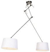 Stalowa lampa wisząca z białymi abażurami z lnu 35 cm 2-światłowa - BlitzWiejski/ Rustykalny / Vintage Oswietlenie wewnetrzne