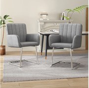 Zestaw 2 krzeseł do jadalni, szara sztuczna skóra, krzesło z oparciem i podłokietnikami, srebrne metalowe nogi