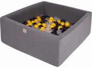 Kwadratowy Suchy Basen Z Piłeczkami 7cm Dla Dziecka, 90x90x40cm/200 Piłek, Bawełniany, Ciemnoszary, Piłki: Żółte, Czarne, Transparentne - Meowbaby®