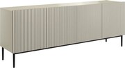 Komoda Nicole 200 cm czterodrzwiowa z ryflowanym frontem - kaszmir / czarne nóżki