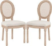 HOMCOM Krzesła jadalniane 2 sztuki tapicerowane kremowe z oparciem rattanowym i drewnianymi nogami | Aosom PL