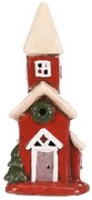 Dekoracja świąteczna domek z wieżyczką, LED, czerwony, ceramika