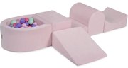 Piankowy Zestaw Do Zabawy Z Suchym Basenem 57x45x30cm/100 Piłek 7cm, Plac Zabaw Dla Dziecka, 5 Elementów, Welurowy, Jasnoróżowy, Piłki: Pastelowy Róż, Jasnoróżowe, Miętowe, Wrzosowe - Meowbaby®
