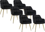Zestaw 6 krzeseł z podłokietnikami z weluru i złotego metalu - Czarny - PEGA marki Pascal Morabito