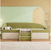 Łóżko dzienne 90x190 cm – łóżko dziecięce z stelażem – aksamit – ciemnozielony + beżowy – materac nie jest wliczony w cenę