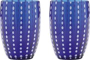 Zafferano Perle Blue Glass - szkło kolorowe dmuchane ustami, 32 cl, ręcznie robione - zestaw 2 kieliszków do wody lub koktajli