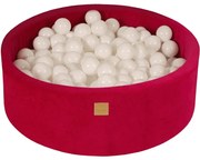 Okrągły Suchy Basen Dla Dziecka 90x30cm/200 Piłek 7cm, Welurowy, Magenta, Piłki: Białe - Meowbaby®