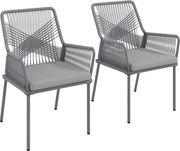 Outsunny Zestaw 2 Krzeseł Ogrodowych, Krzesła Tarasowe, Zdejmowane Poduszki, Oparcie, Podłokietniki, Stal, Rattan, Ciemnoszary