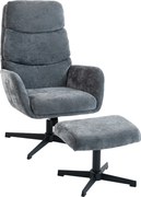 HOMCOM Fotel tapicerowany z podnóżkiem, fotel lounge z wysokim oparciem, metalowa podstawa, do salonu, sypialni, szary | Aosom PL