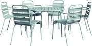 Zestaw mebli jadalnianych ogrodowych z metalu - okrągły stół o śr. 130 cm i 6 sztaplowanych foteli - Migdałowa zieleń - MIRMANDE marki MYLIA