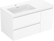 Mexen Rivel szafka łazienkowa 90 cm z umywalką Otis lewą, 2S, 1D, ryflowana, biała mat - 91A23-09047-3-BBFFF01-W18L01