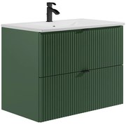 Szafka łazienkowa wisząca w paski z umywalką do zabudowy – zielona matowa – 80 cm – ZEVINI