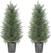 HOMCOM Zestaw 2 szt. Sztuczne drzewa cyprysowe duże 90cm Roślina sztuczna, plastik Sztuczne rośliny w doniczce 15 x 15 x 90 cm Zielony | Aosom PL