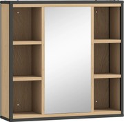 HOMCOM Szafka z lustrem do łazienki, 6 otwartych przegródek, 3-stopniowa półka, montaż ścienny, Dąb