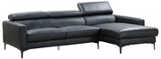 Kanapa narożna ze skóry bawolej FLORENCE - kolor czarny - narożnik prawostronny