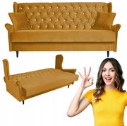 Uszak welurowy wersalka ROZKŁADANA kanapa musztardowa GAJA Family Meble