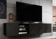 Szafka RTV Asha 200 cm wisząca z ryflowanym frontem i wnęką - czarny mat