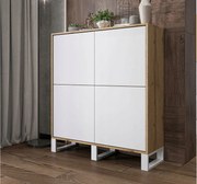 Komoda z 4 drzwiami - korpus dąb wotan fronty biały mat - 113 cm, metalowe nogi