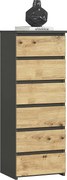 Komoda AKORD CL6 Grafit Szary 40 cm 6 szuflad kolor Dąb Artisan mat 40x35x109 cm