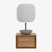 Zestaw Mebli Łazienkowych Z Drewna Tekowego Jabari Drewno Tekowe & Okrągły Szary Cement Ø40 Cm Tarsis & Kwadratowa Lampa - Sklum