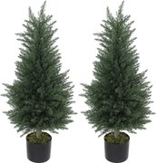 HOMCOM 2-częściowy zestaw sztucznych cyprysów, 362 plastikowe liście, doniczka, odporny na UV, zielony | Aosom PL