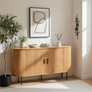 Komoda do Salonu Rozsuwana TRISH 140 cm Dąb Dwudrzwiowa Ryflowana Nowoczesna