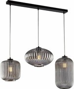 Glamour Track lampa wisząca z czarnego lakierowanego żelaza, regulowane kable, klosze z lustrzanego szarego szkła, 3 światła