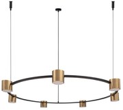 Kodo 7 czarno złota – lampa wisząca - okrągły żyrandol ze złotymi reflektorami, średnica 112 cm